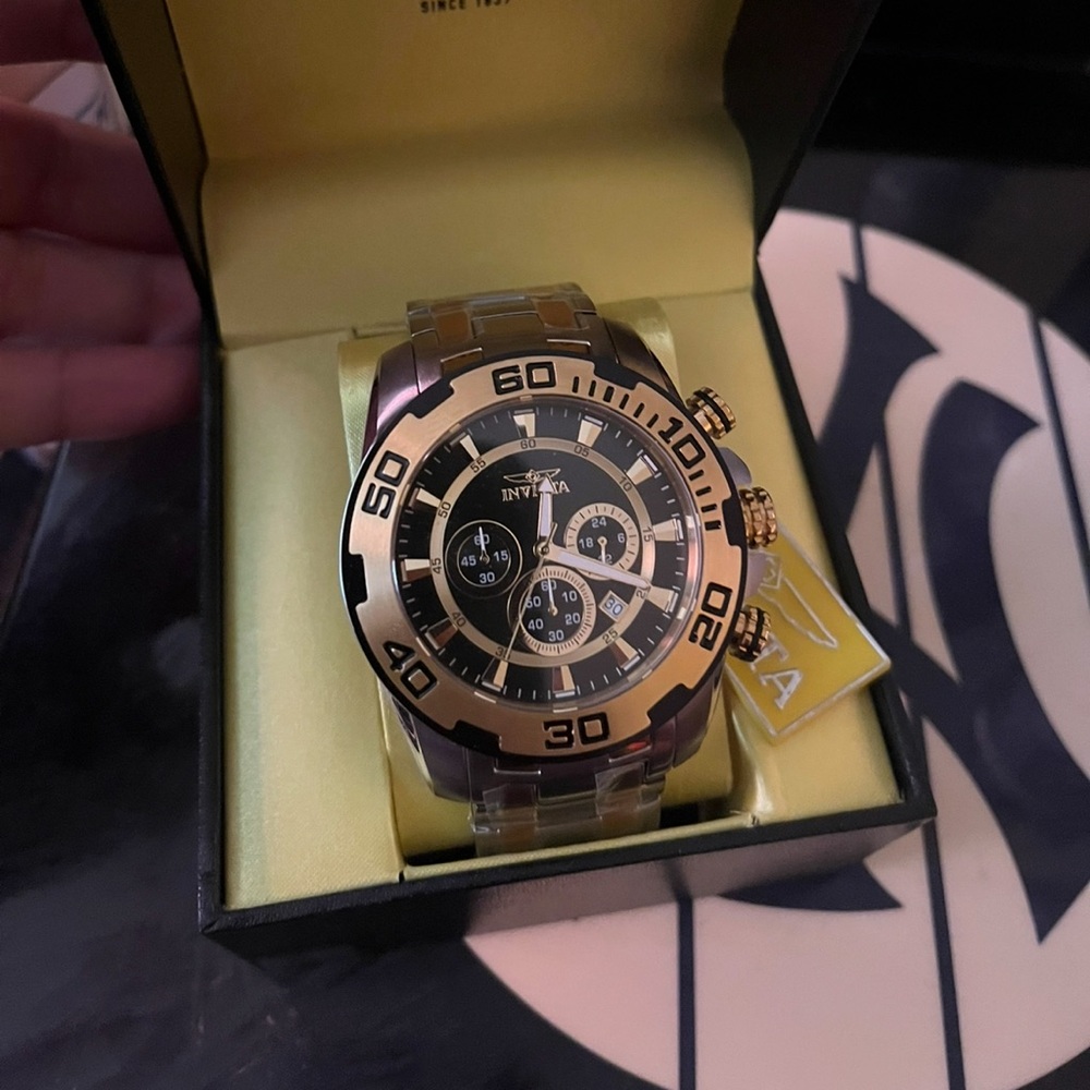 Invicta Gold and Black Chronograph Watch